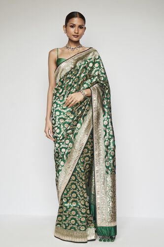 Madhusmita Benarasi Silk Embroidered Saree - Emerald Green, Emerald Green, image 2